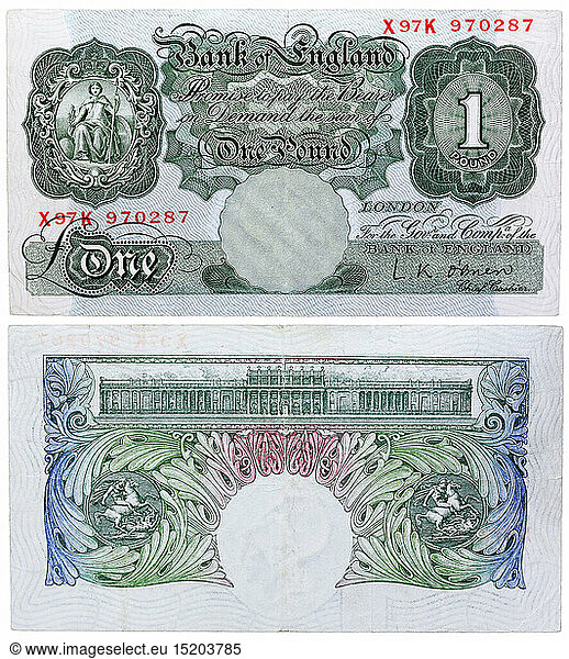 money / finance  banknotes  1 Pound banknote  UK  1955