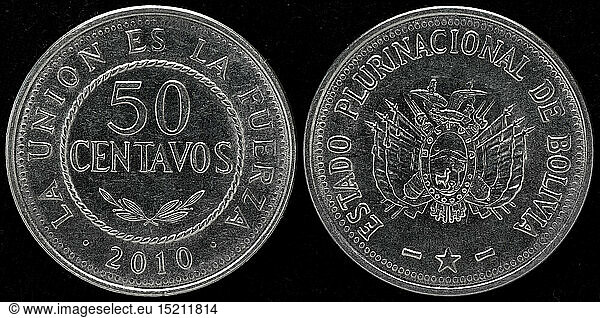 money / finance  coins  50 centavos coin  Bolivia  2010