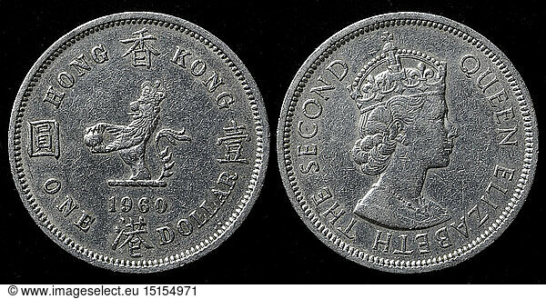 money / finance  coins  1 dollar coin  Hong Kong  1960