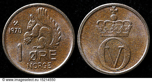 money / finance  coins  1 ore coin  Squirrel  Norway  1970