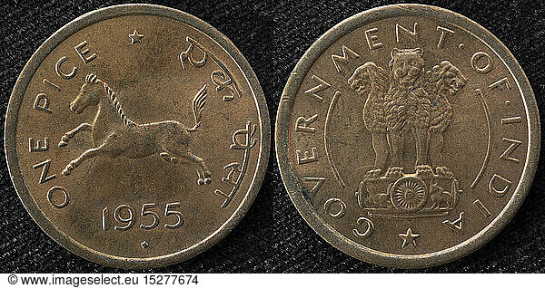 money / finance  coins  1 pice coin  India  1955