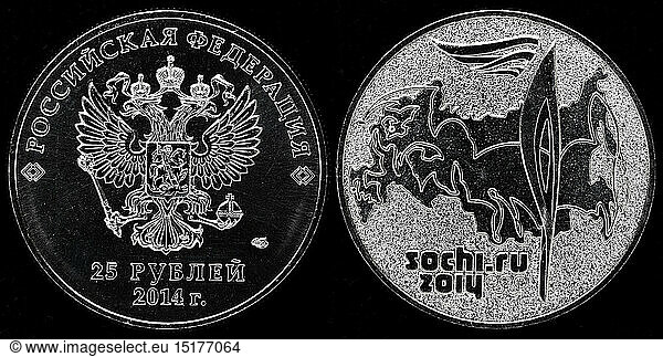 money / finance  coins  25 Rubles coin  Sochi Winter Olympic Games  Russia  2014