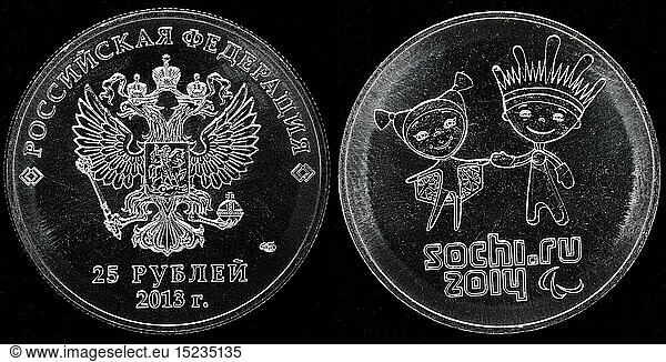 money / finance  coins  25 Rubles coin  Sochi Winter Olympic Games  Russia  2013