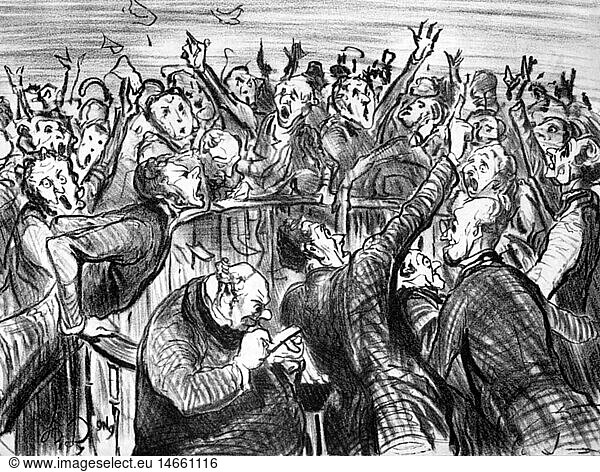 money / finance  stock exchange  caricature  'A la Bourse'  lithograph by Honore Daumier (1808 - 1879)