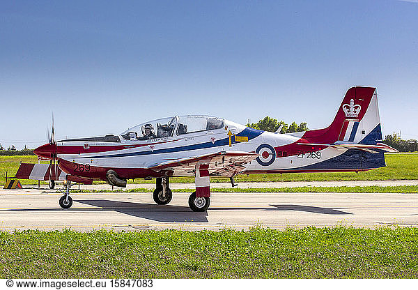 Mono prop aircraft with British flag colours