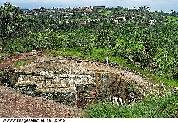 Monolithische Felsenkirche von Bete Giyorgis oder St. Georg,  UNESCO-Weltkulturerbe,  Lalibela,  Amhara-Region,  Nordäthiopien.