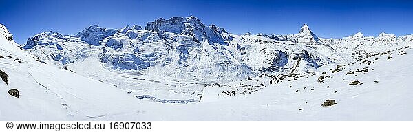 Monte Rosa  4633 m  Dufourspitze -4634m  Breithorn  4165m  Matterhorn  4478m  Dent Blanche  4357m  Ober Gabelhorn  4063m  Wallis  Schweiz  Europa