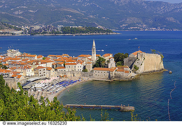 Montenegro  Adriatic Coast  Budva  Old town and city beach