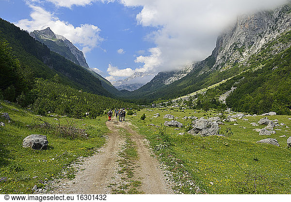 Montenegro  Group of hikers in Ropojana valley
