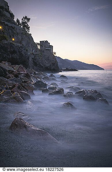 Monterosso beach in long expo at sunrise