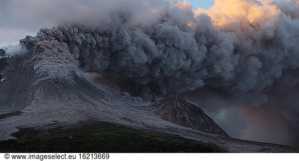 Montserrat  Caribbean  Ash erupting from soufriere hills volcano