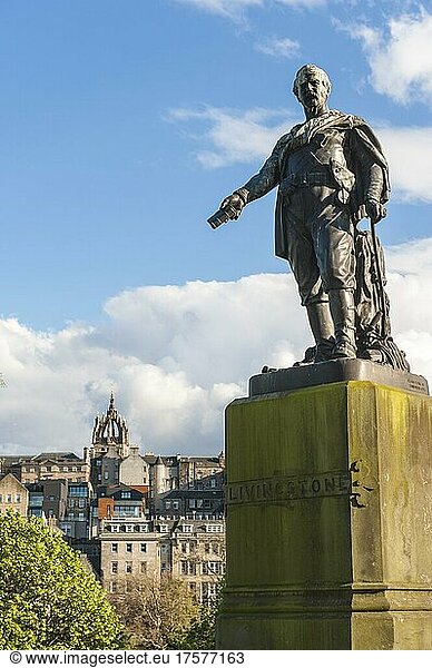 Monument  statue of David Livingstone  Scottish missionary and African explorer  Old Town rear  Edinburgh  Lothian  Scotland  United Kingdom  United Kingdom  Europe