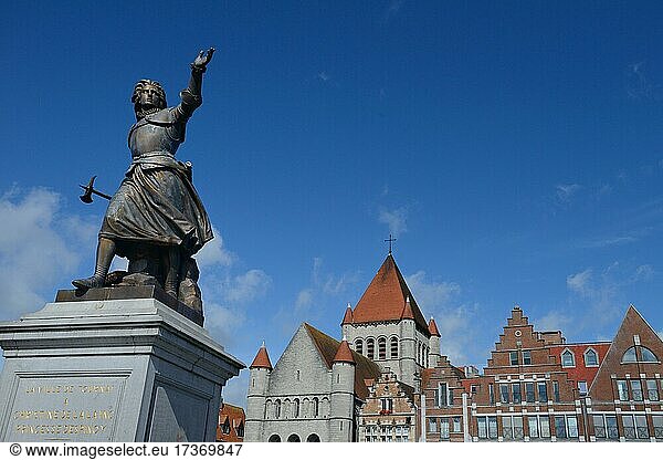 Monument to Christine de Lalaing Princesse d' Espinoy and Saint-Quentin Church  Tournai  Hainaut Province  Wallonia  Belgium  Europe