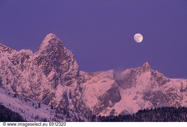 Moon Over Mountains  Mount Dachstein  Austria