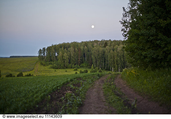 Moon over rural landscape