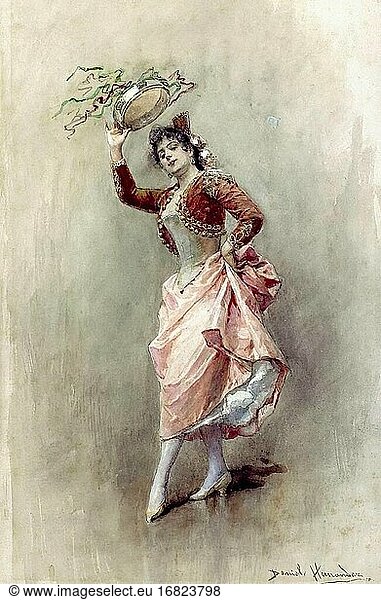 Morillo Daniel Hern?ndez - Mujer Con Pandereta - French School - 19th and Early 20th Century.
