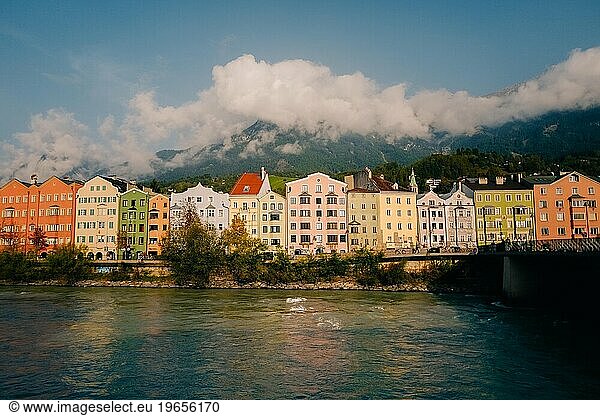 Morning and clouds in the mountains in the Austrian city of Innsbruck