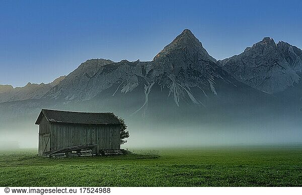 Morning fog on the Wetterstein mountains  Ehrwald  Tyrol  Austria  Europe