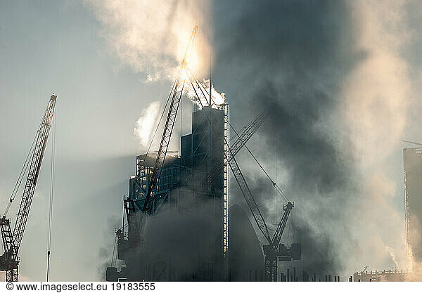 Morning fog over the City of London skyline