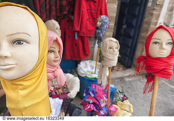 Morocco  Essaouira  Muslim headscarfs shop