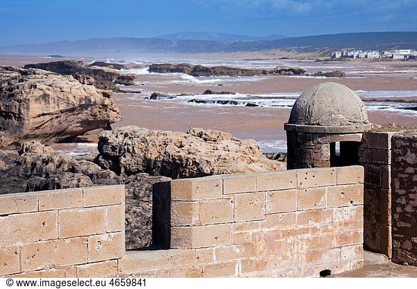 Morocco Essaouira Views of coastline from Skala de la Kasbah