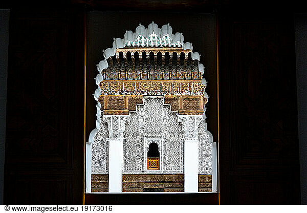 Morocco  Marrakesh-Safi  Marrakesh  Interior of Ben Youssef Madrasa