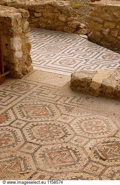 Mosaik auf dem Boden des römischen Hauses von ´El Palmeral´ am Santa Pola. Provinz Alicante. Spanien.
