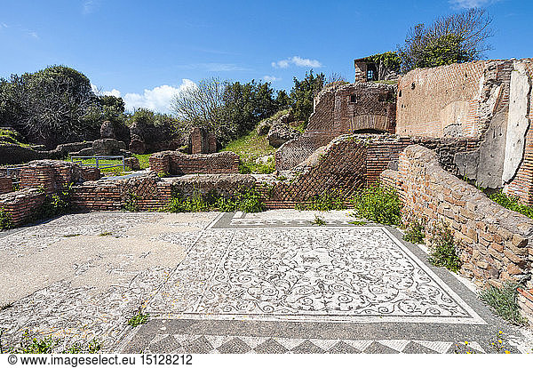 Mosaik der Medusa,  Block von Bacchus und Arianna,  archäologische Stätte Ostia Antica,  Ostia,  Provinz Rom,  Latium,  Italien,  Europa