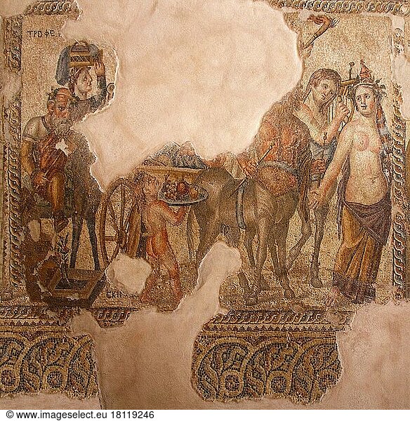 Mosaik  Pafos  Feierliche Prozession des jungen Dionysos  Haus des Aion  Archäologischer Park von Paphos  Republik Zypern