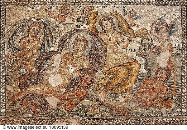 Mosaik  Pafos  Schönheitswettbewerb zwischen Kassiopeia und drei der schönsten Nereiden  Thetis  Doris und Galathea  Haus des Aion  Archäologischer Park von Paphos  Republik Zypern