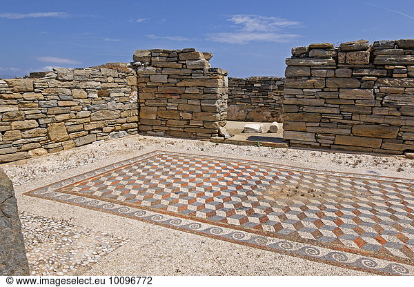 Mosaikfußboden der antiken Stadt Delos  Insel Delos  Kykladen  Ägäis  Griechenland  Europa