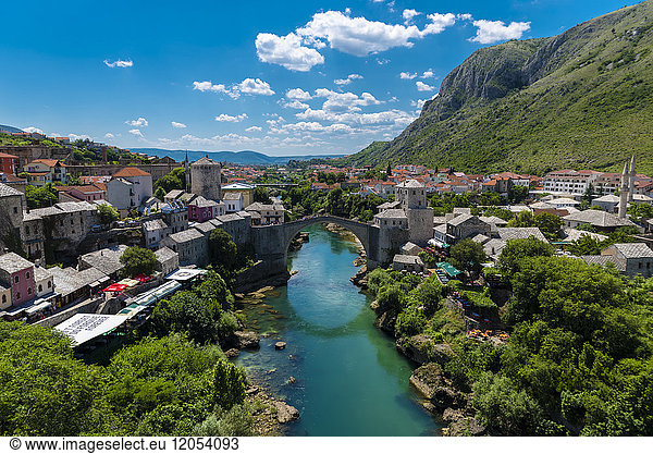 Mostar Bridge Viewed From The Top Of The Mosque; Mostar  Bosnia And Herzegovina