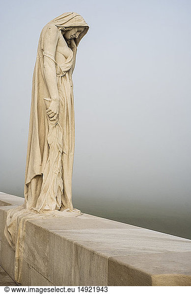 Mother Canada statue at the Canadian World War One Memorial  Vimy Ridge National Historic Site of Canada  Pas-de-Calais  France.