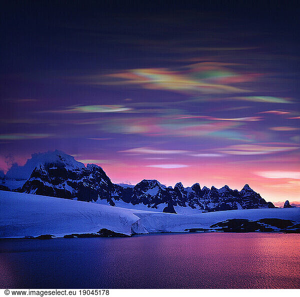 Mother of pearl clouds (nacreous clouds)  Polar Stratospheric Clouds  Antarctica.
