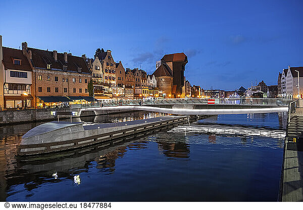 Motlawa river in front of old town at night