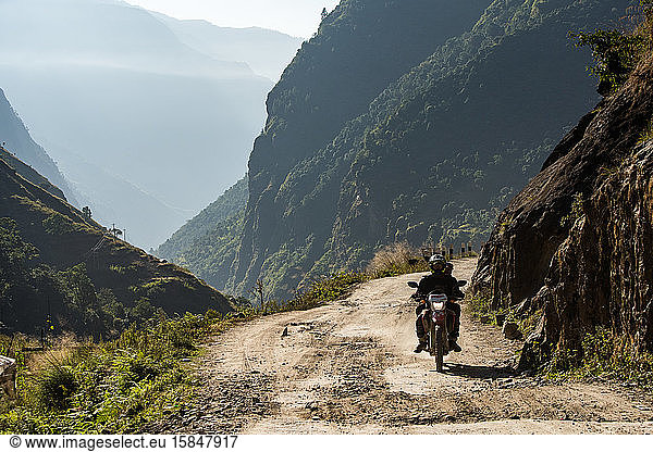 Motorbike on Mountain Road in Nepal