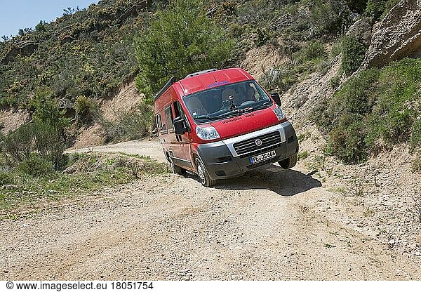 Motorhome in danger of falling down the slope  Kalavryta  Achaia  Peloponnese  Greece  Chelmos  Europe
