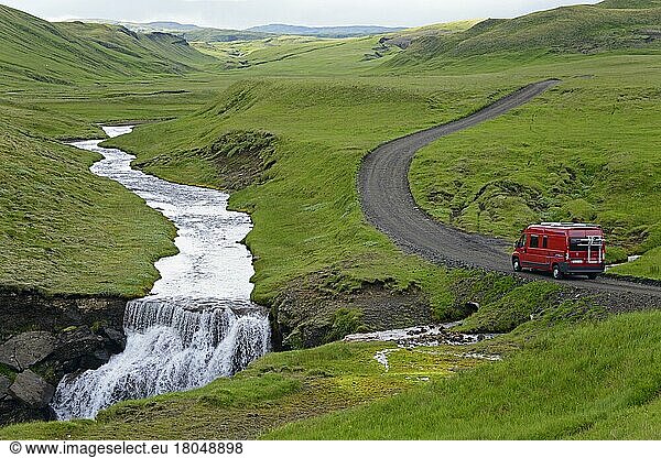 Motorhome  Landscape  F206  near Kirkjubaerjarklaustur  Iceland  Europe