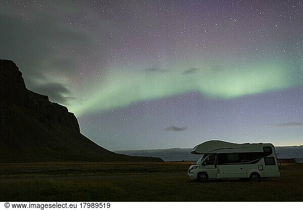 Motorhome  Séladalur  Arnarfjördur or Arnarfjörður  Westfjords  Northwest Iceland  Iceland  Europe
