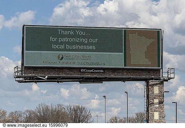 Mounds View  Minnesota  Billboard sign thanking people for patronizing local businesses during this coronavirus pandemic.