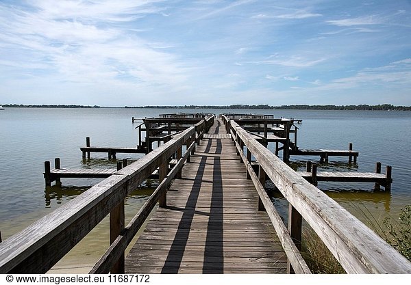 Mount Dora Florida USA  Wooden pier extends out onto Lake Dora