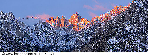 Mount Whitney  the highest summit in the contiguous United States  lies within Sequoia / Kings Canyon National Park in California  USA