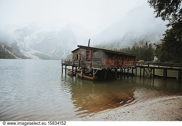 Mountain Lake  Lago Di Braies  Dolomites  Alto Adige  Italy  Europe