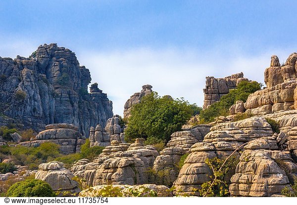 Mountain range of the nature reserve El Torcal de Antequera  province of Málaga  Andalusia  Spain.