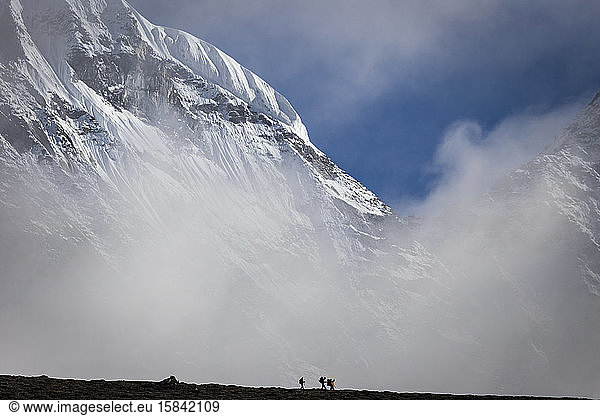 Mountaineers climbing Ama Dablam the Everest region of Nepal