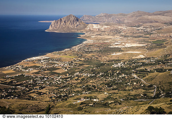 Mountainous landscape and coastline on the west coast of Sicily.