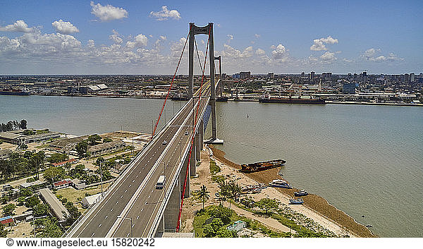 Mozambique, Maputo, Aerial view of Maputo-Katembe Bridge