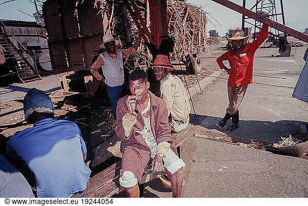 Mozambique  civil war: Two years after independence  the civil war between the Frente de Libertação de Moçambique (FRELIMO) and the Resistência Nacional Moçambicana (RENAMO) begins in 1977 with thousands of victims.
Here: in the port of Beira dockers take a break.
Beira (Sofala Province)  1990.