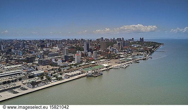 Mozambique  Katembe  Aerial view of Maputo Bay and coastal city