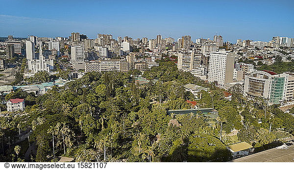 Mozambique  Maputo  Aerial view of public park in Baixa de Maputo district